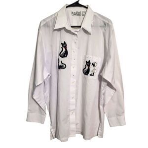 Black Cat Button Up Long Sleeve Hana Womens Shirt, XL